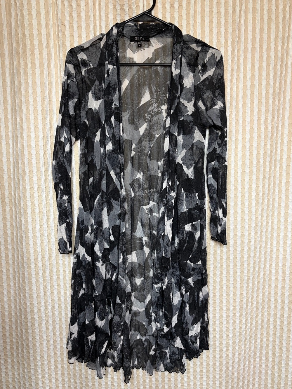 Comfy USA Black & White Sheer Open-Front Duster